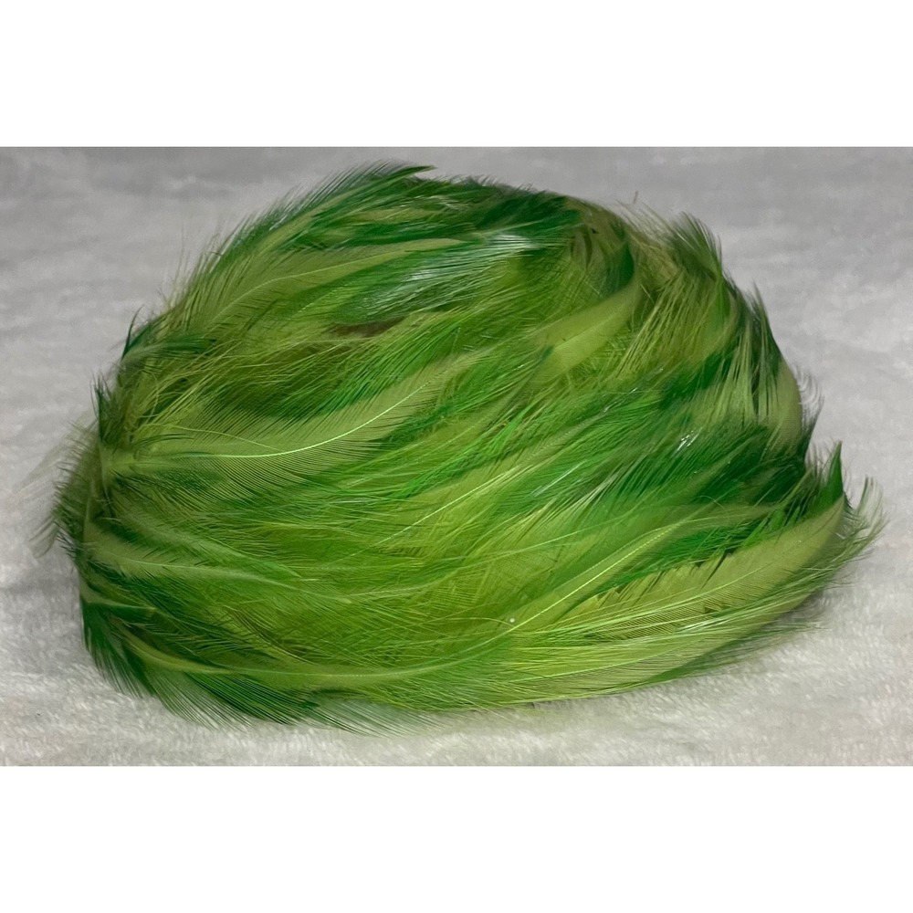 Vintage Mid Century Green Feather Half Hat Bandeau Fascinator Headband Headpiece